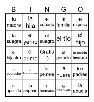 La Familia Bingo Card