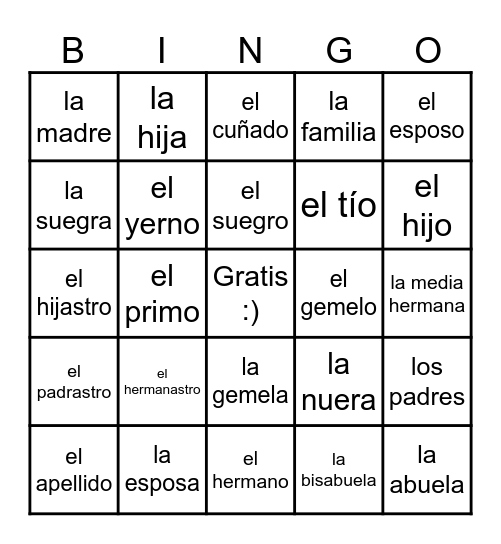 La Familia Bingo Card