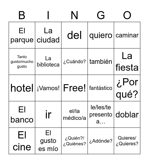 SPA 1: En la Ciudad (Vocabulario) Bingo Card