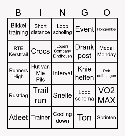 Running Team Eindhoven Bingo Card