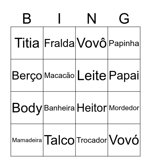 Baby Bingo Card