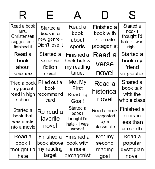 Project R.E.A.D. Bingo Card