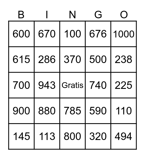 Los Numeros 100-1000 Bingo Card