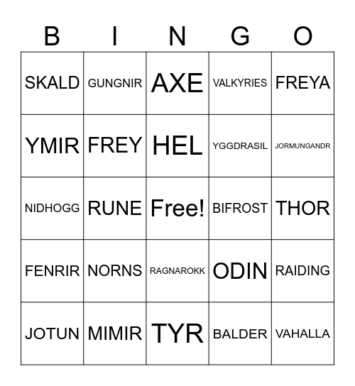 VIKINGS Bingo Card