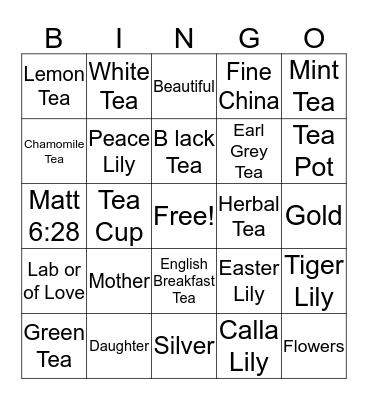 Mother~Daughter Tea Bingo Card