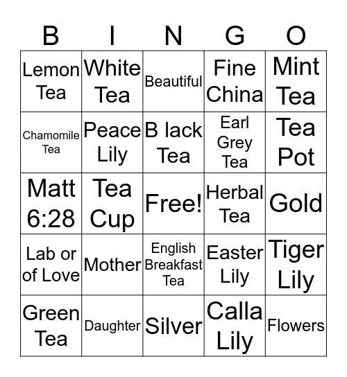 Mother~Daughter Tea Bingo Card