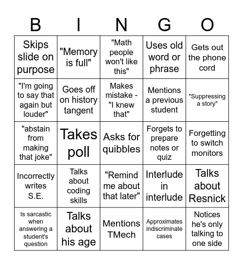 Quantum Bingo (<p>=1) Bingo Card