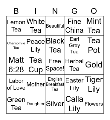 Mother~Daughter Tea Bingo Card