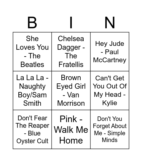 La La La Bingo Card