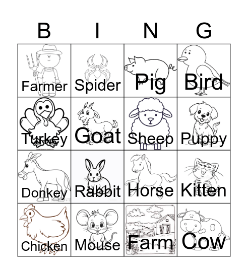 On the Farm! Bingo Card