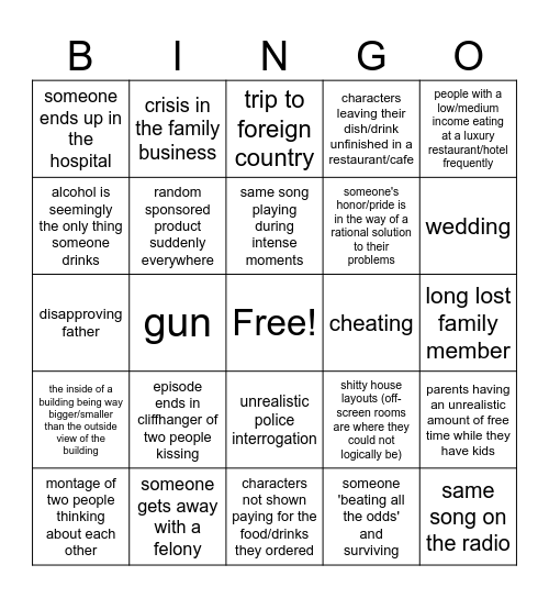 average GTST season bingo Card