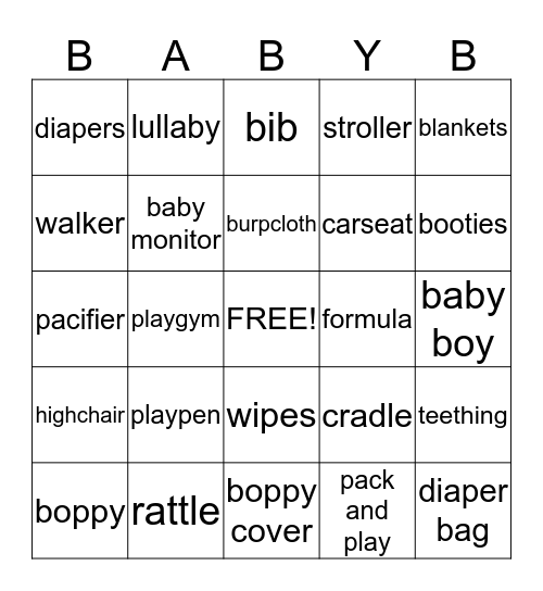 Baby Bingo Card