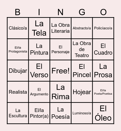 Espańol Bingo Card