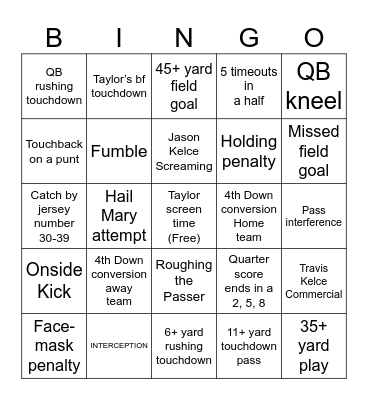 Super Bowl 2024 Bingo Card