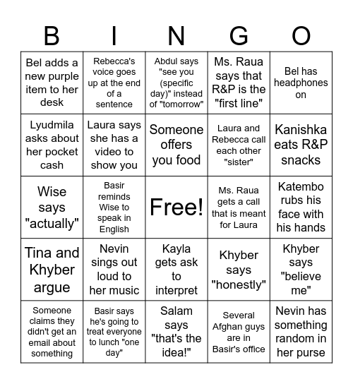 R&P Bingo! Bingo Card