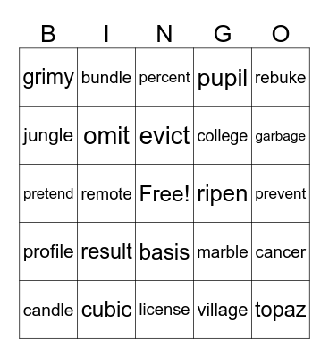 Untitled Bingo Card