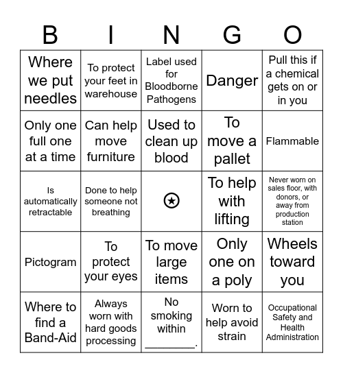 Safety BINGO! Bingo Card