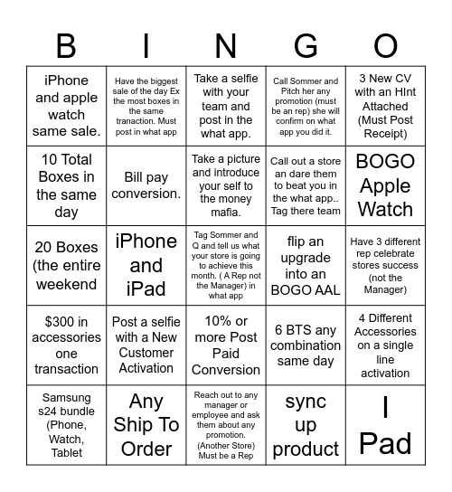 TEAM BINGO Card