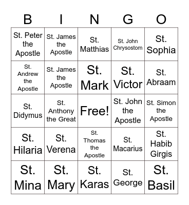 Saints Bingo Card