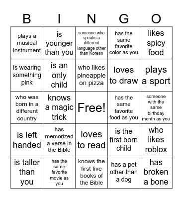 Remnant Sunday School Human Bingo Card