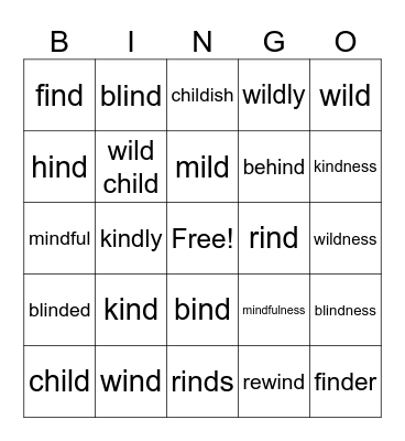 Lesson #39 -ild -ind Bingo Card