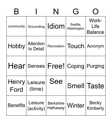 Leisurely Bingo Game Bingo Card