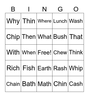 Diagraph Bingo Card