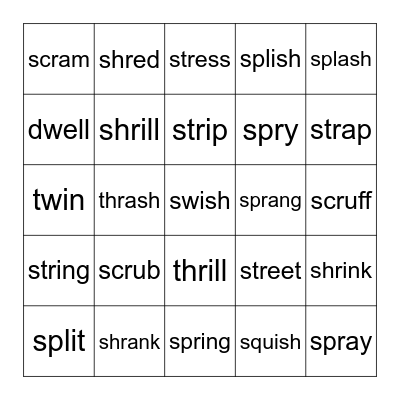Three-Letter Blends Bingo Card