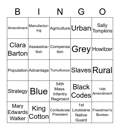 Civil WAR BINGO #2 Bingo Card