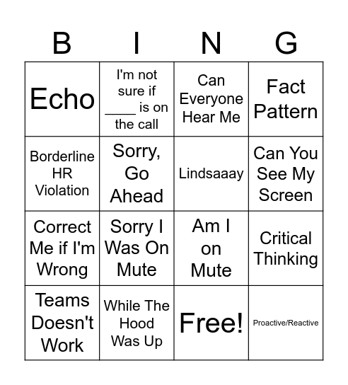 Conference Call Bingo Card