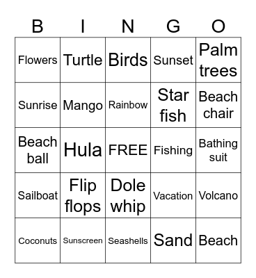 Aloha Bingo Card