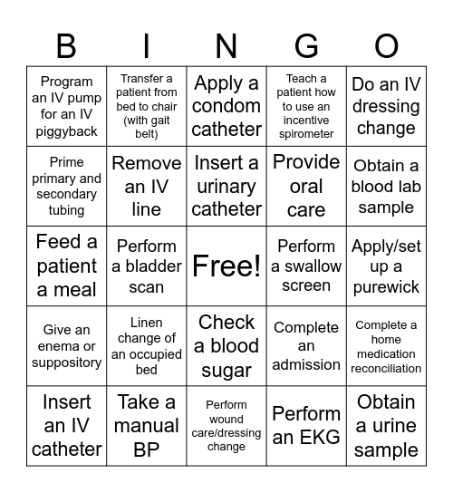 Med/Surg Nursing Bingo Card