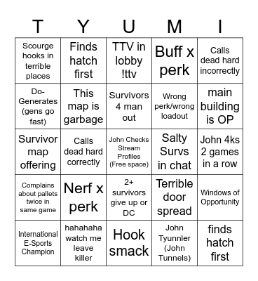 John Tyumi Bingo 3.0 now harder Bingo Card
