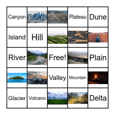 Types of Landforms! Bingo Card