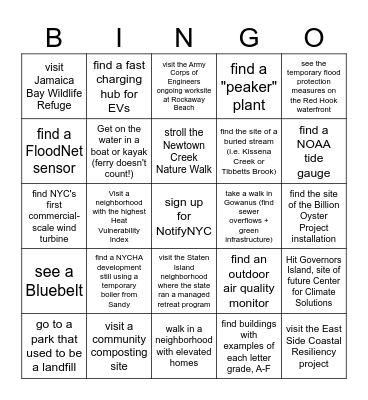 NYC Climate + Resilience BINGO Card