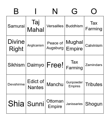 Unit 3: Land-Based Empires Bingo Card