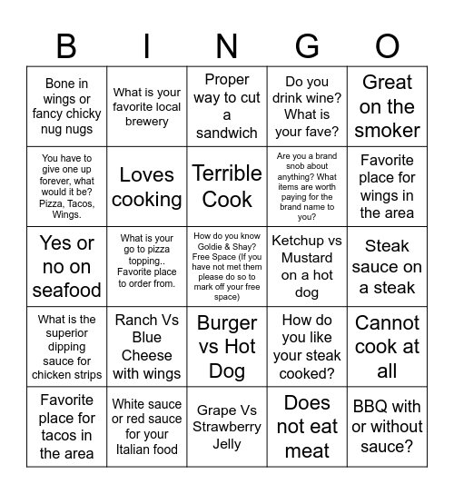 GBNE Single Bingo Food Edition Bingo Card