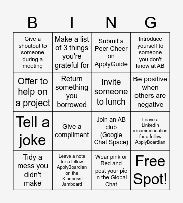 Random Acts of Kindness Day Bingo Card