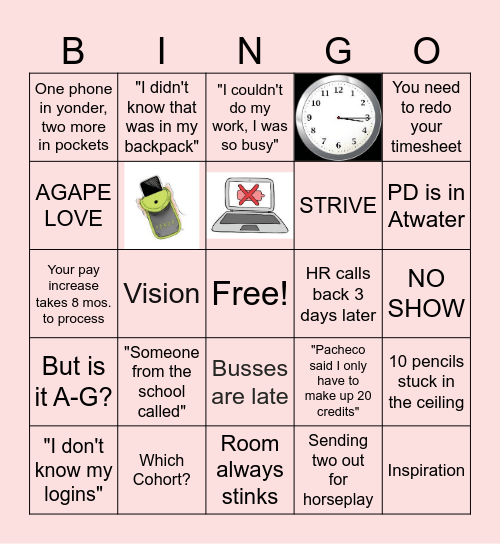 V C S Bingo Card