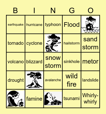 Natural Disasters Bingo Card