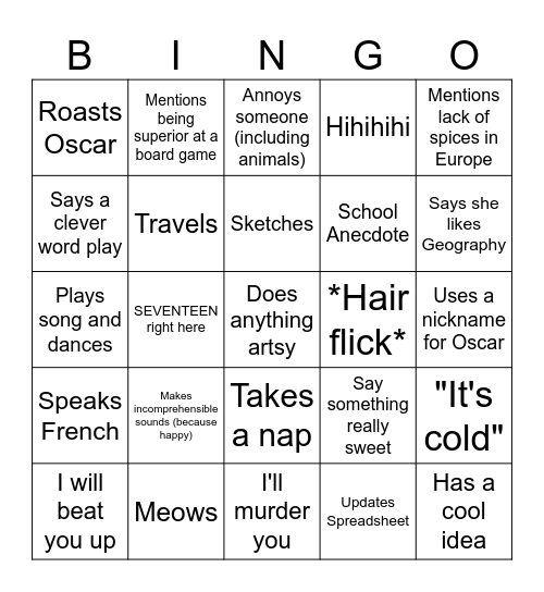 Debarati Bingo Card