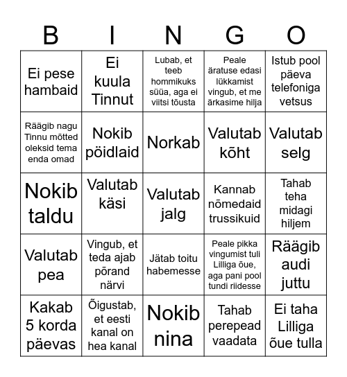 Kissu bingo Card