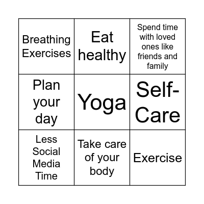 Stress Relief Bingo Card