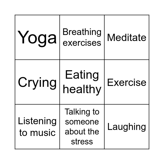 Stress Relief BINGO Card