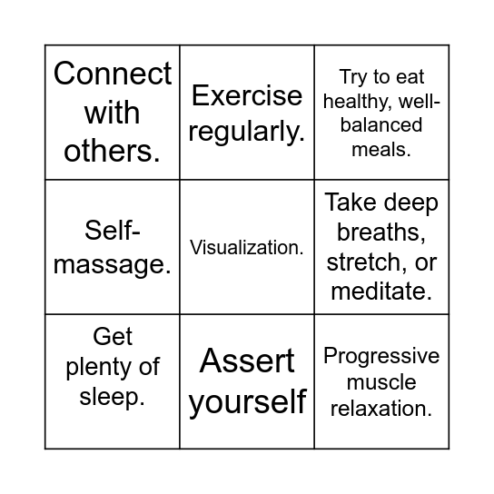 Stress Relief Bingo Card