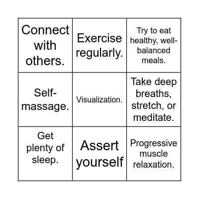 Stress Relief Bingo Card