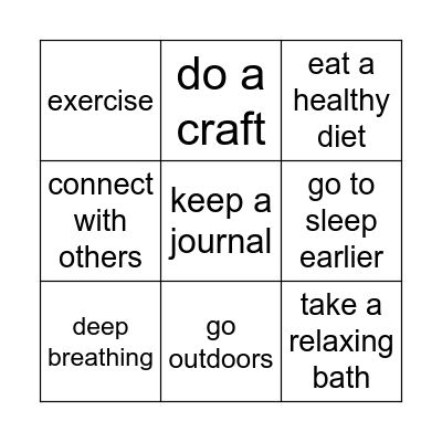 stress relief bingo Card