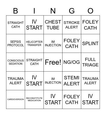 ER NURSING STUDENT BINGO Card