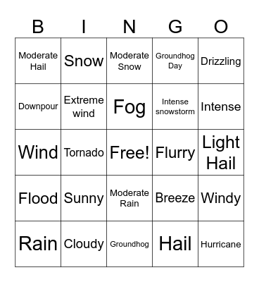 Weathers Bingo Card