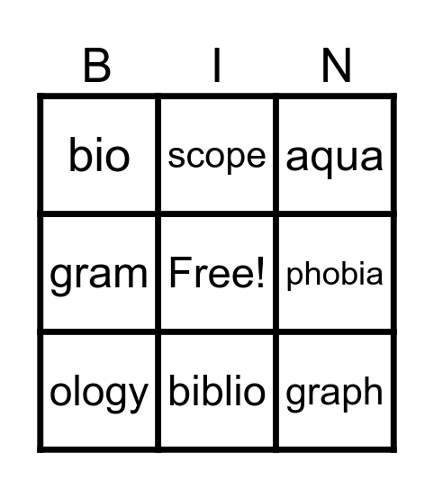 Morphology- Set 1-3 Bingo Card